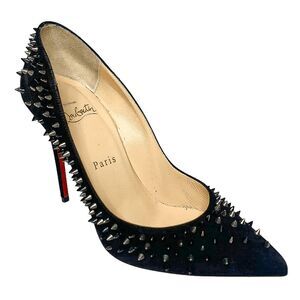 Christian Louboutin Escarpic 100 Pumps Black Suede Spiked Heels Size 37.5 Shoes